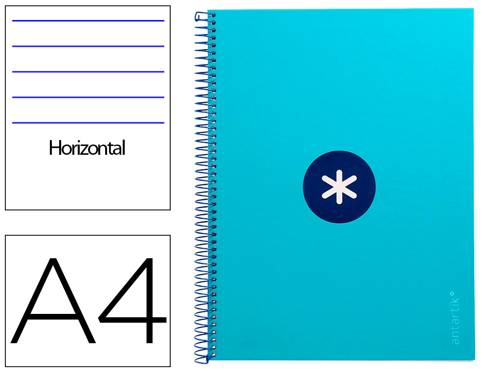CUADERNO ESPIRAL A4 MICRO ANTARTIK TAPA FORRADA80H 90 GR HORIZONTAL 1 BANDA 4 TALADROS COLOR TURQUESA