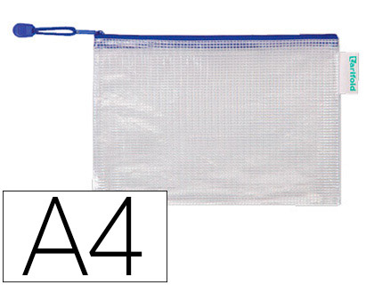 BOLSA MULTIUSOS DJOIS PVC DIN A4 APERTURA SUPERIOR CON CREMALLERA PORTABOLIGRAFO Y CORREA AZUL